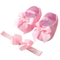 Autumn Baby Girls Shoes Headbands 2Pcs Set Spring Bowknot Anti Slip Toddler Infant First Walker Newborn Soft Sole Prewalkers