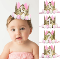 Baby Birthday Party Hat Crown 1 2 3 Year Baby Girl Princess Crown Headband Kids Baby Shower First 1st Happy Birthday Party Decor